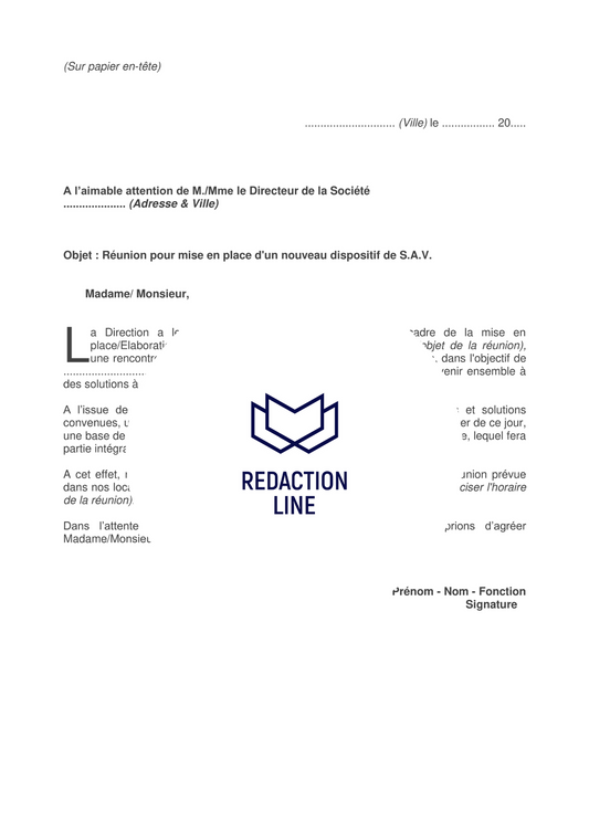 Lettre d'invitation à une réunion de fournisseurs