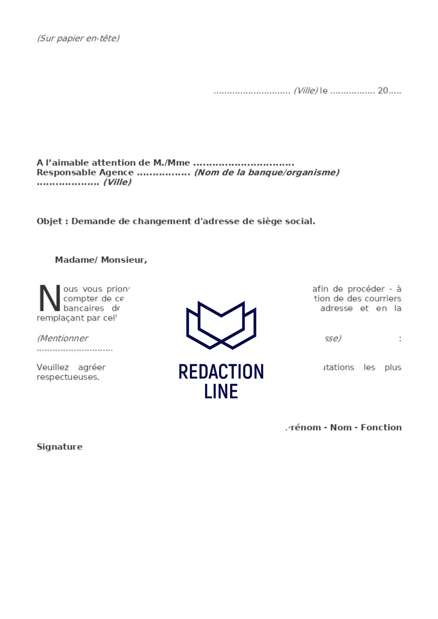 Lettre de demande de changement d'adresse