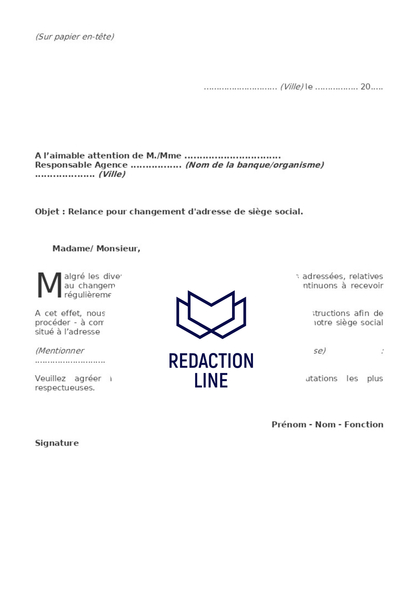 Lettre de relance pour changement d'adresse