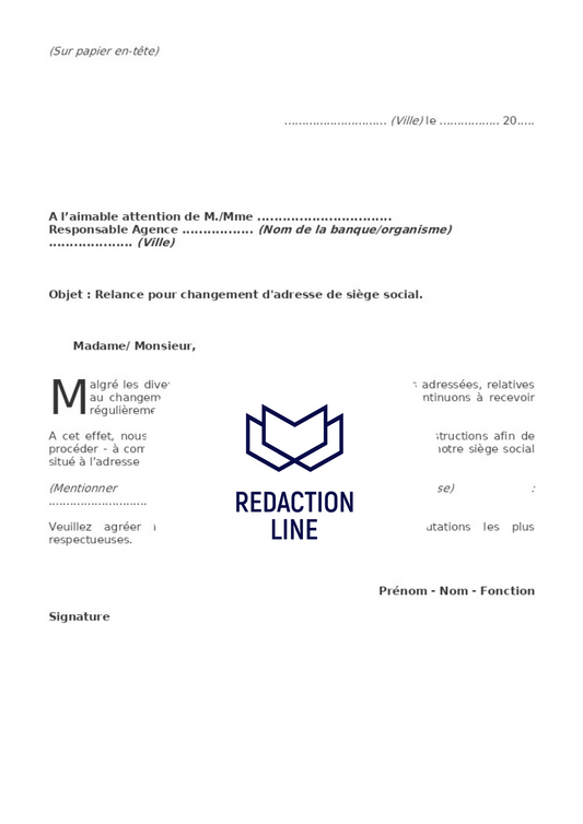 Lettre de relance pour changement d'adresse