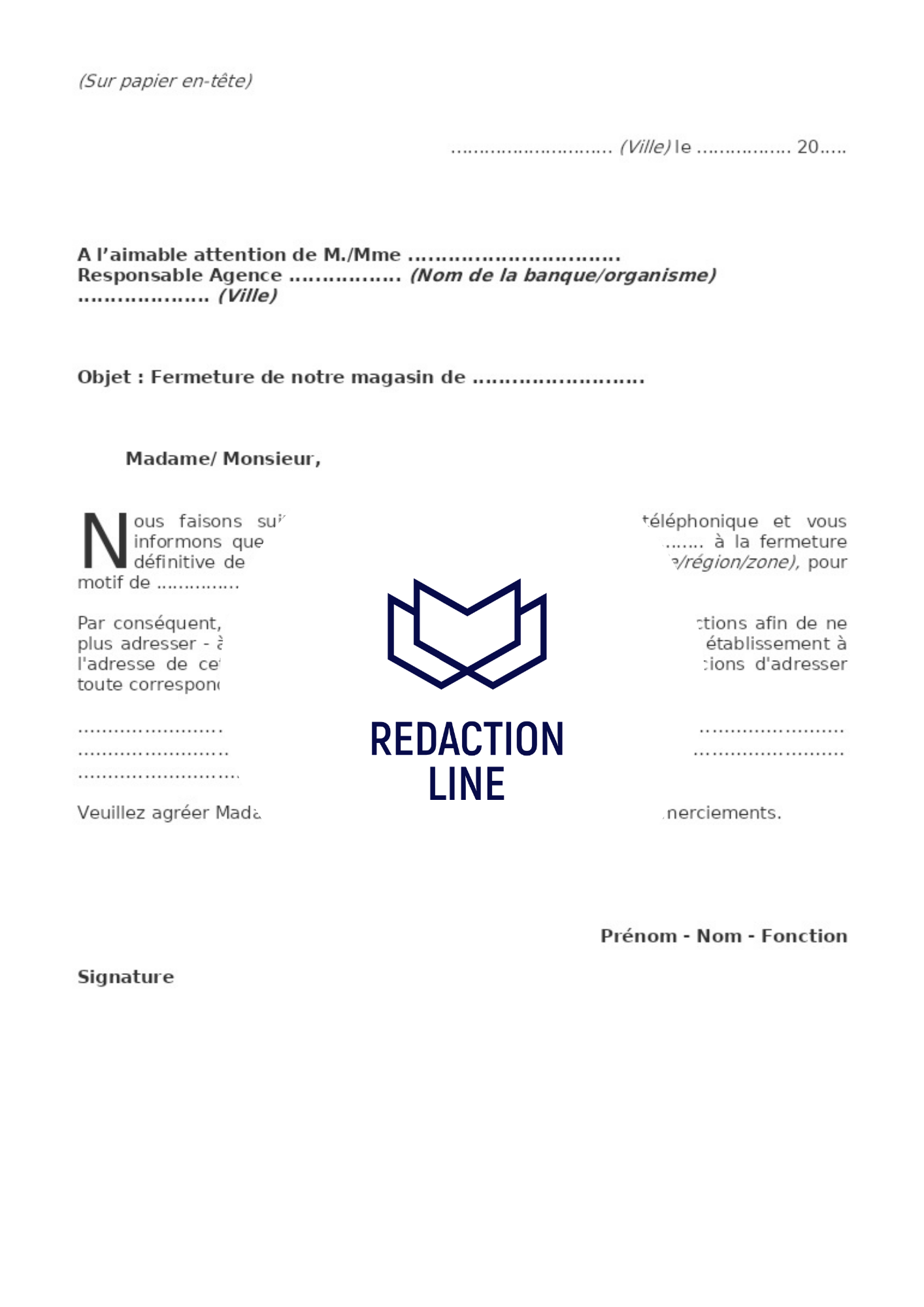 Lettre pour fermeture de magasin