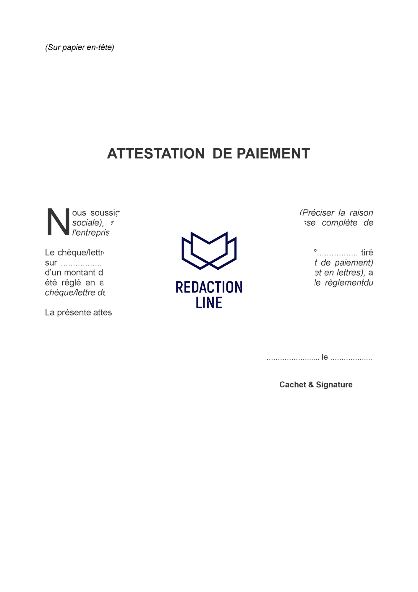 Attestation de paiement de chèque