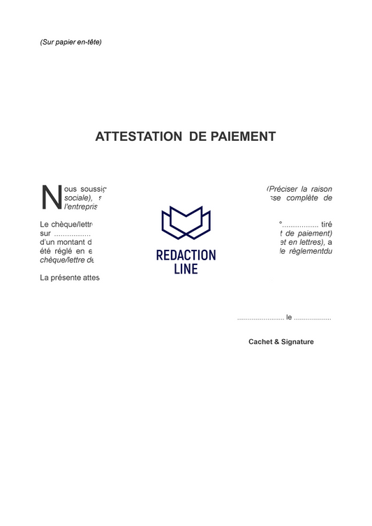 Attestation de paiement de chèque