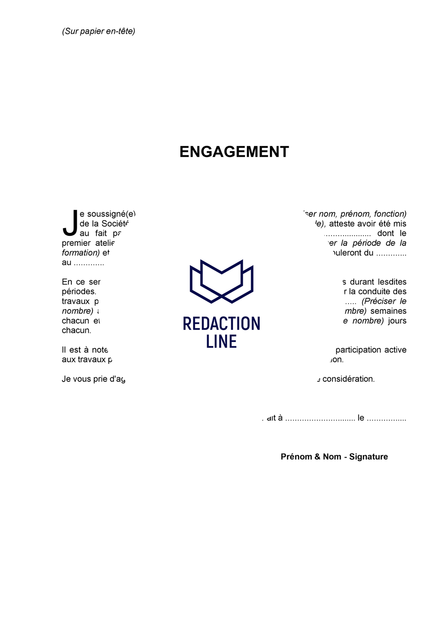 Lettre d'engagement pour une formation