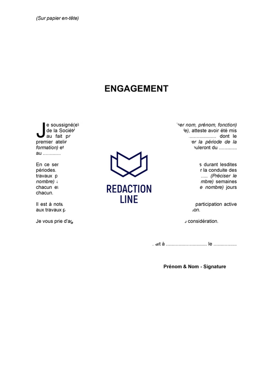 Lettre d'engagement pour une formation