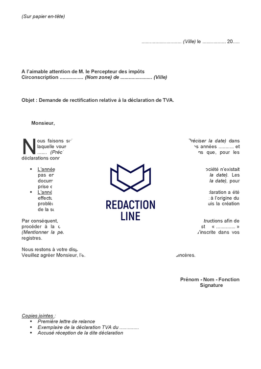 Lettre de demande pour rectification au Percepteur des impôts