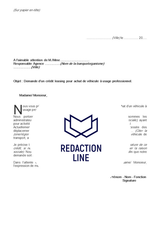 Lettre de demande pour un crédit leasing