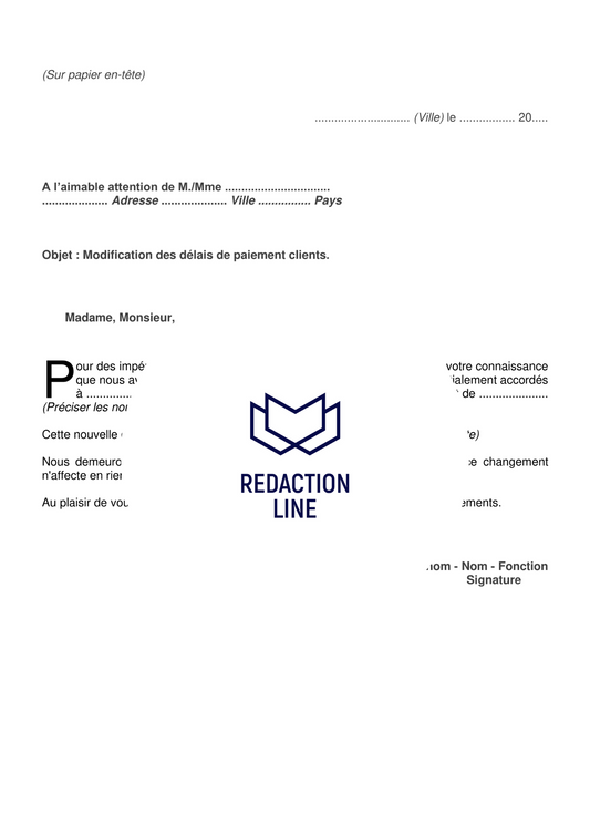 Lettre de modification des conditions de paiement