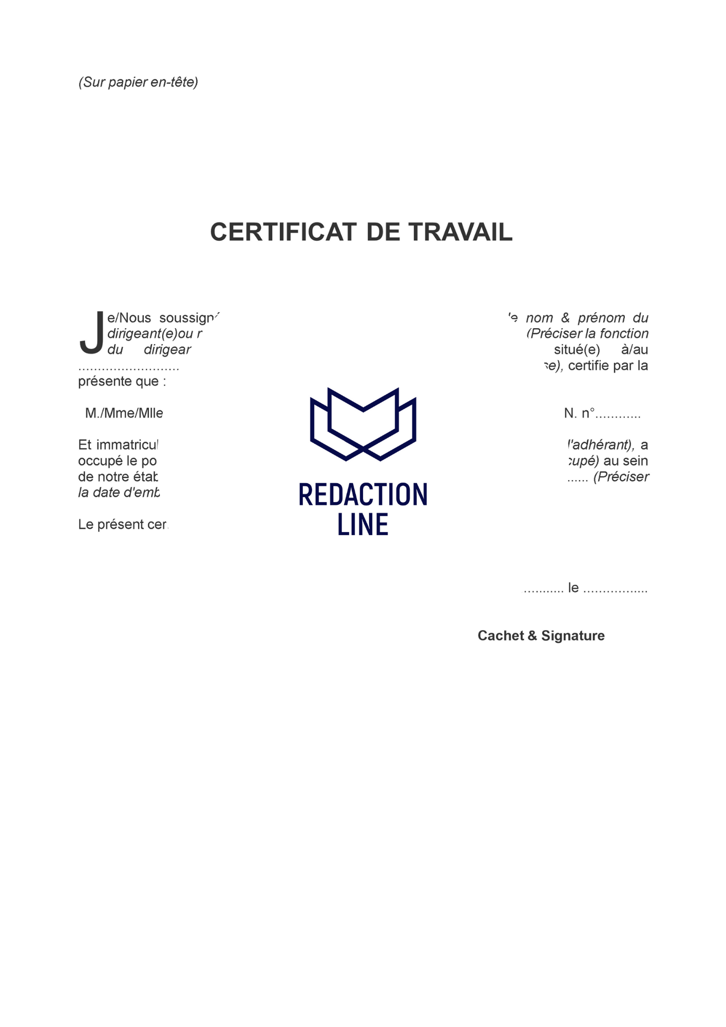 Certificat de Travail