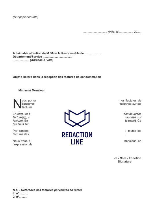 Lettre de déclaration de retard de facture