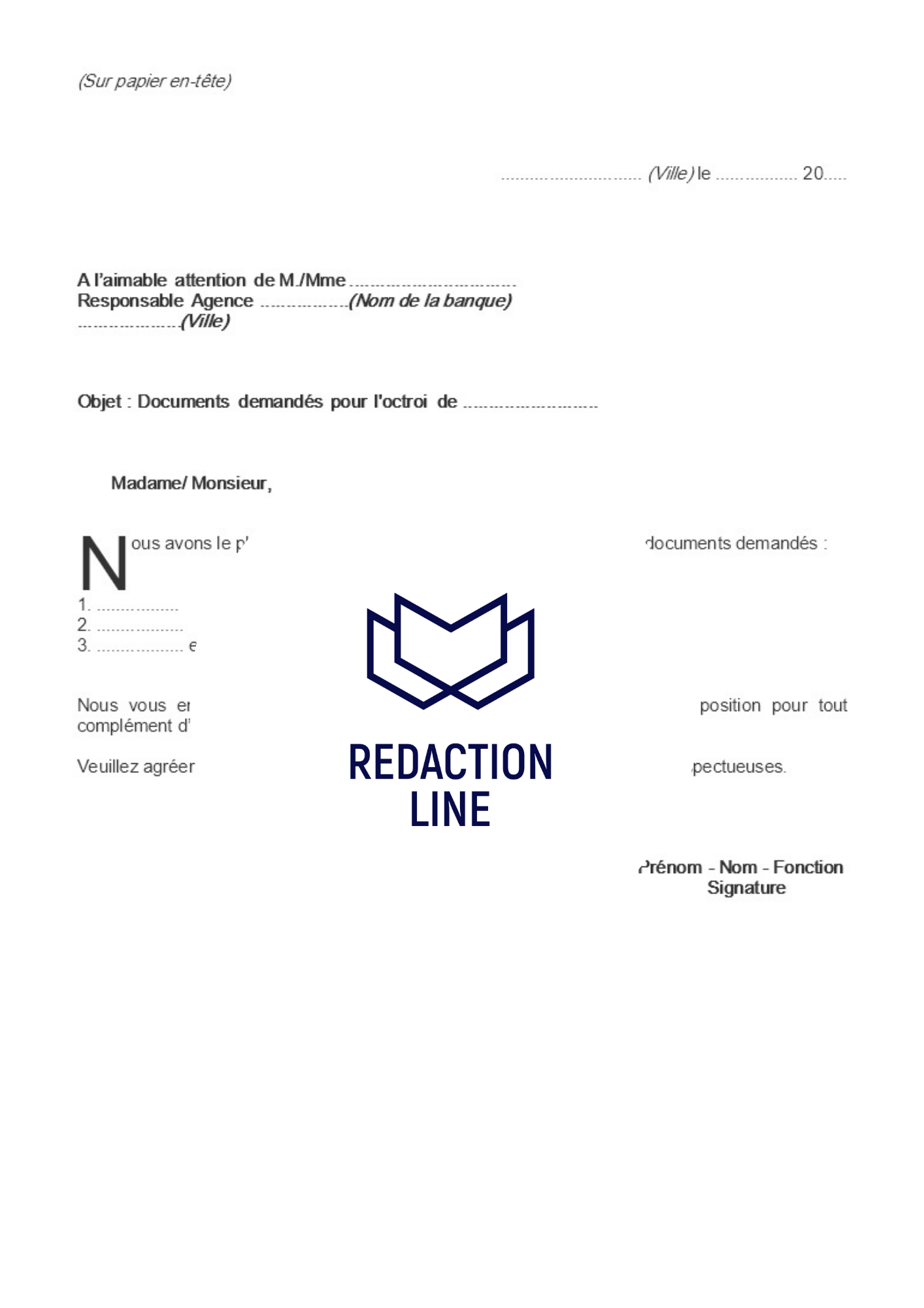 Lettre pour documents demandés