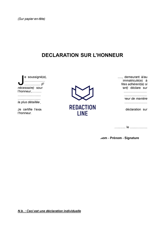 Attestation sur l'Honneur