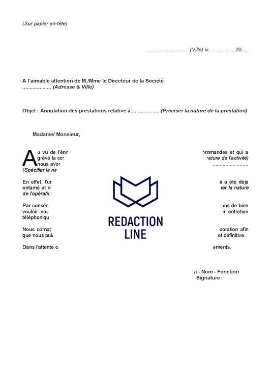 Lettre d'annulation de prestations due à un retard