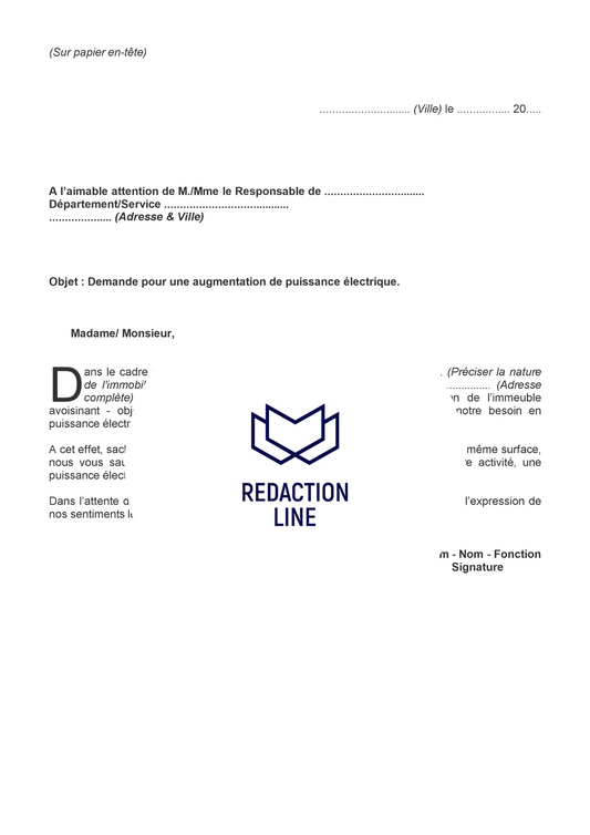 Lettre de demande pour augmentation de puissance électrique