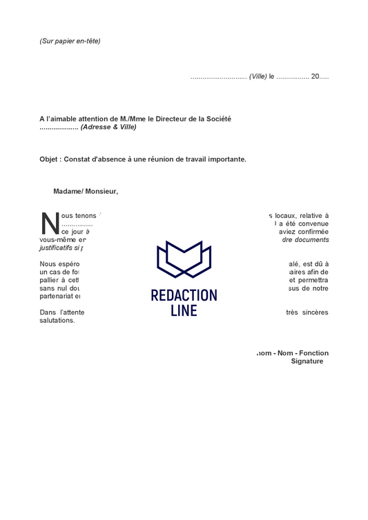 Lettre pour constater une absence à une réunion importante