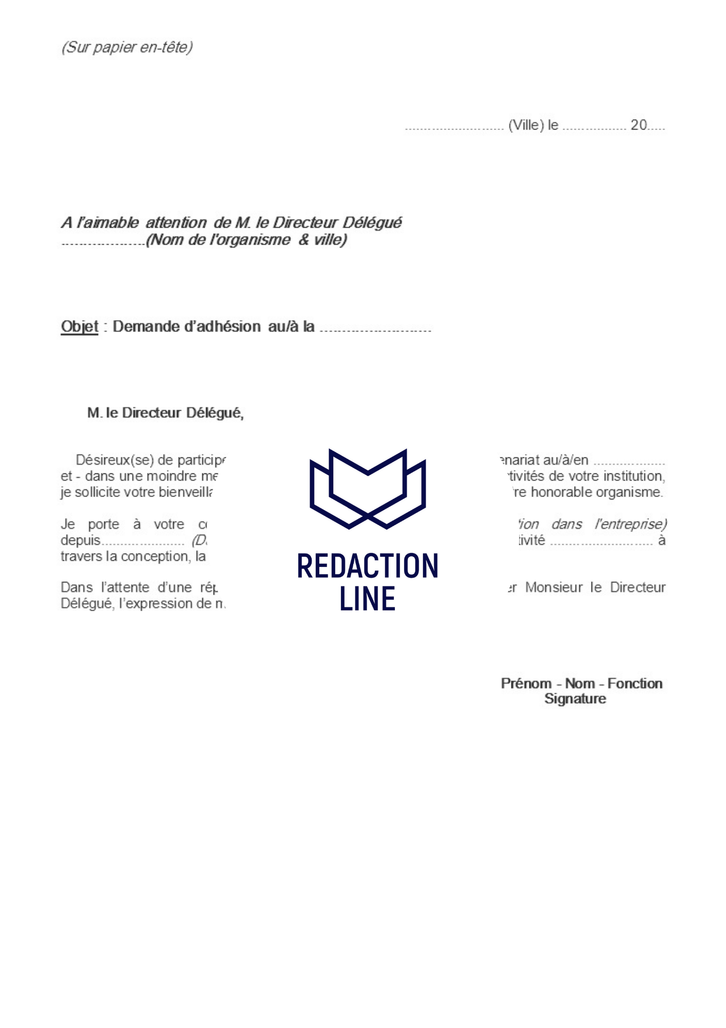 Lettre de demande d'adhésion à un organisme professionnel