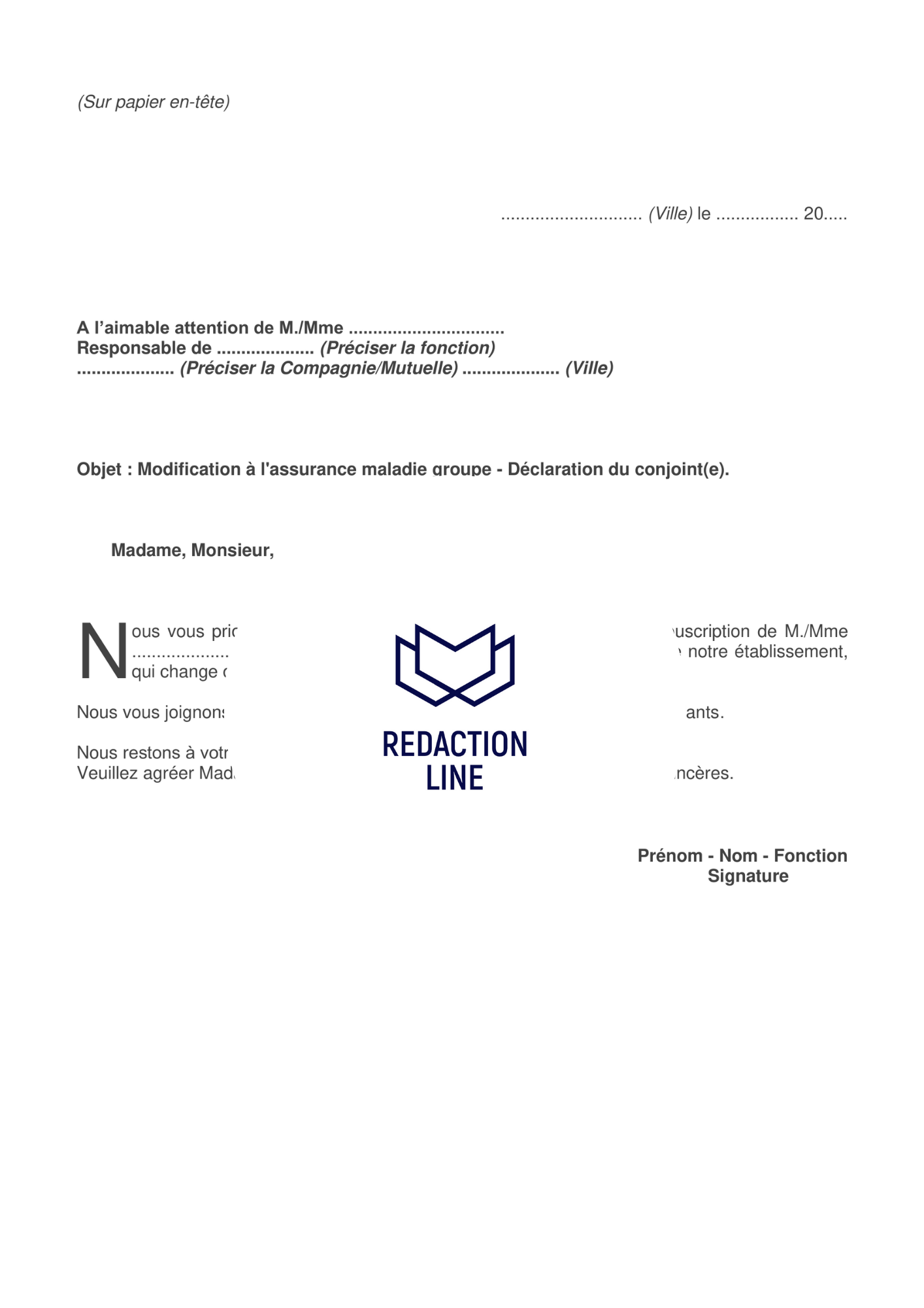 Lettre de demande de modification - Adhésion d'un conjoint