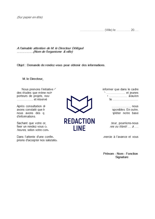 Lettre de demande de rendez-vous pour des informations