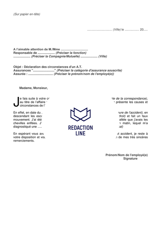 Lettre explicative des circonstances d'un accident de travail